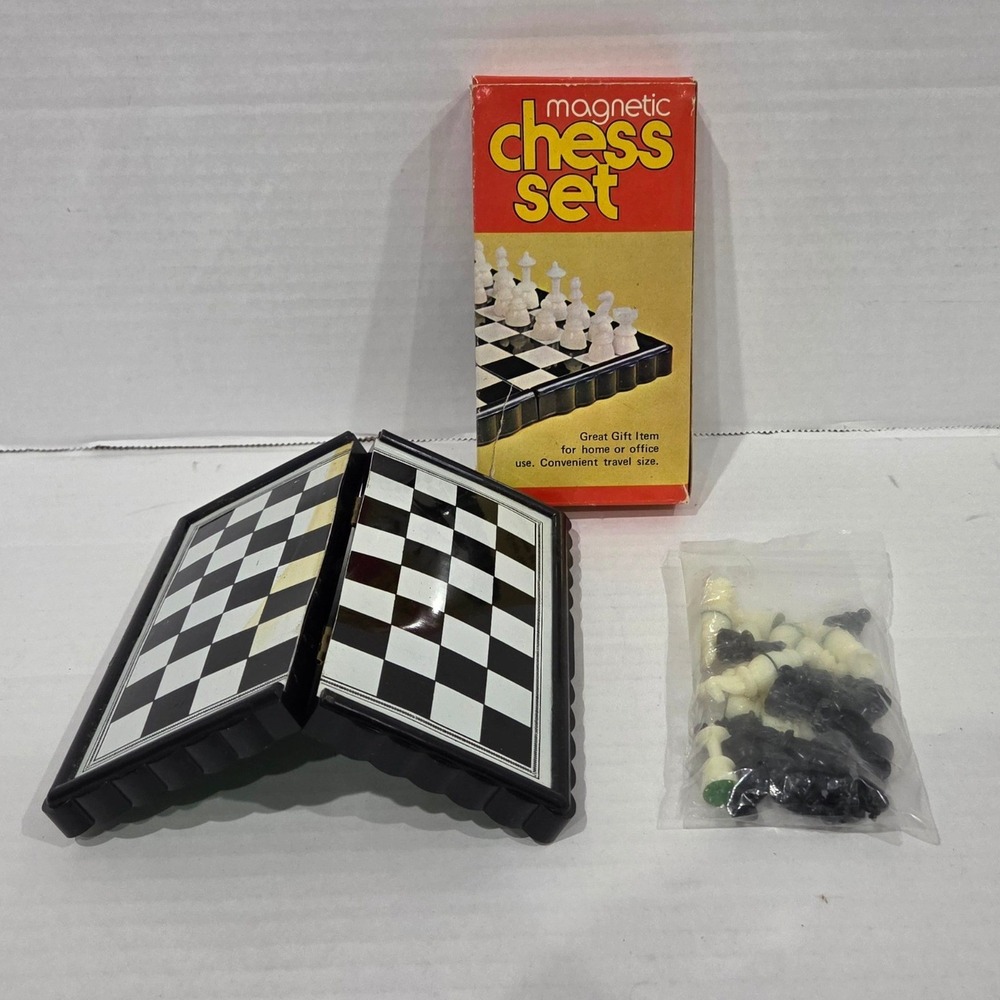 Vintage Magnetic Travel Chess Set Folding Portable Board Game with Box